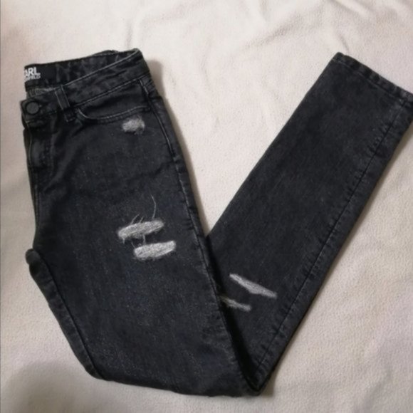 Karl Lagerfeld Mid Rise Black Metallic Rip Women Skinny Jeans - Picture 8 of 15